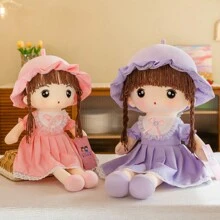 1pc Lovely Dress With Bowknot Plush Doll Pillow, Cute Cloth Doll Stuffed Heart Rabbit Doll Pillow Birthday Gift, Plush Doll, Home Decoration - Multicolor - View 8