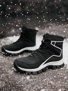 Giày đi tuyết ngoài trời lót nhiệt Giày thể thao mùa đông ấm áp cho nữ Giày đi bộ đường dài cao đến đầu gối chống thấm nước - màu đen - Xem 2