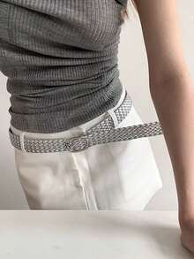 休闲、商务、手工编织无缝银色女士腰带，适合休闲裤、牛仔裤、迷你裙 - 銀色 - 查看 2