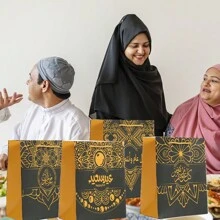 带手柄的可重复使用开斋节礼品袋 无纺布斋月礼品袋 开斋节礼品袋 礼品包装袋 可重复使用手提袋用于礼品包装 - 黑色 - 查看 4