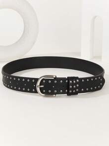 1 件女士钉钉夹扣腰带，朋克摇滚 Y2K 风格，黑色腰带，适合休闲裤 - A - 查看 3