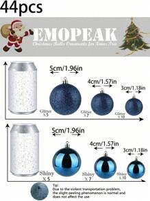 44 件圣诞树装饰，蓝色圣诞球装饰套装（带绳），防碎圣诞树挂饰，圣诞派对装饰，适合节日、婚礼和派对 5/4/3 厘米（1.9/1.5/1.1 英寸） - 藍色 - 查看 8
