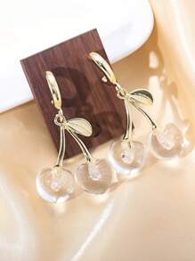 1 对新款可爱红樱桃设计耳环，适合派对、圣诞节、男女通用彩色水果吊坠耳环，可爱樱桃耳环 - 多色 - 查看 4