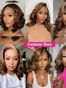 Eulisi 4/27 高光渐变色蕾丝前假发 人发 180 密度 13*4 3D 波浪卷发假发 蜜金色蕾丝前假发 人发 螺旋卷发 蕾丝前假发 女士人发 已拔婴儿头发 - SP4/27 - 查看 8