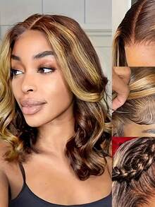 Eulisi 4/27 高光渐变色蕾丝前假发 人发 180 密度 13*4 3D 波浪卷发假发 蜜金色蕾丝前假发 人发 螺旋卷发 蕾丝前假发 女士人发 已拔婴儿头发 - SP4/27 - 查看 4