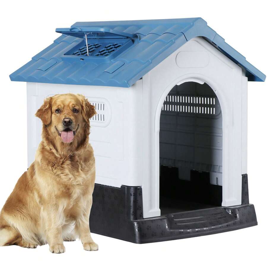 Plastic Dog House Outdoor Indoor Doghouse Puppy Shelter With Adjustable Skylight - 1 - 查看 1