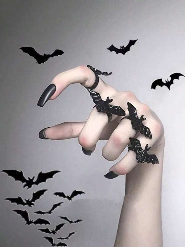 1pc Goth Style Bat Ring, Adjustable Zinc Alloy Sexy Jewelry For Halloween