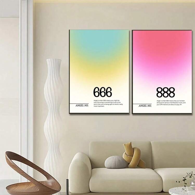 1pc Modern Angel Numbers Aura Cor Espiritual Estética Arte Pôster Pintura em Tela Impressões de Parede Imagem Para Sala de Estar Decoração de Casa Sem Moldura - Multicolorido - Ver 4