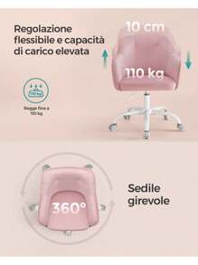 SONGMICS Sedia da Studio in Casa, Sedia Girevole, Regolabile in Altezza, Portante 110 kg, Struttura Acciaio, Tessuto di Velluto Respirante, Studio, Camera da Letto, Rosa Gelatina