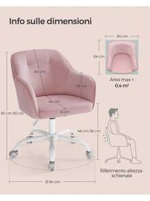 SONGMICS Sedia da Studio in Casa, Sedia Girevole, Regolabile in Altezza, Portante 110 kg, Struttura Acciaio, Tessuto di Velluto Respirante, Studio, Camera da Letto, Rosa Gelatina
