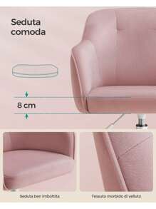 SONGMICS Sedia da Studio in Casa, Sedia Girevole, Regolabile in Altezza, Portante 110 kg, Struttura Acciaio, Tessuto di Velluto Respirante, Studio, Camera da Letto, Rosa Gelatina