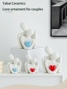 1pair Modern Minimalist Style Gold-Plated Heart-Shaped Ceramic Figurines, Living Room TV Stand Cabinet Entrance Hugging Couple Art Decor, Bedroom Valentine Anniversary Birthday Romantic Gift - Multicolor - View 8