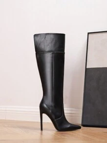 Sexy Fashion Pointed Toe Stiletto Heel Casual Versatile Side Zipper Black Over-The-Knee Boots For Women