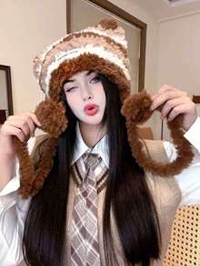 1 chiếc mũ len đan màu cho nữ, mũ len chống lạnh mùa đông ấm áp, thời trang dạo phố dễ thương, phong cách cổ điển, vừa vặn với chu vi đầu, thích hợp cho đi bộ ngoài trời, trượt tuyết, cưỡi ngựa, du lịch, tiệc tùng, sử dụng hàng ngày - MM1931 - Xem 4