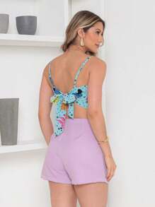 RAW CLOTHING One Size Shirt Set With Tie At The Back And Print, Shorts With Zipper And No Pocket - Mauve Purple - View 5