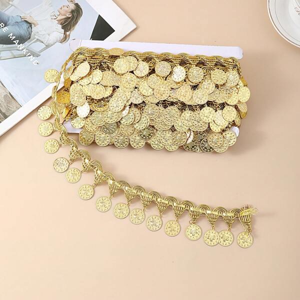 1 yarda Cinta con flecos de lentejuelas y abalorios dorados y plateados de 5 cm estilo trenzado para decoración de trajes de actuación, vestidos de boda y proyectos de costura