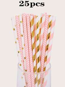 25 支随机图案一次性吸管，派对纸吸管，情人节返校用品 - 彩色 - 查看 10