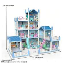 梦幻粉色娃娃屋，拥有 11 个房间，DIY 建筑和玩具家具，生日、节日和圣诞节的完美礼物（随机颜色配件） - 粉色 - 查看 16