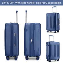 Lightweight Expandable Check-In Luggage ABS+PC Hardshell Suitcase 4 Spinner Wheels Ideal For Cabin Carry-On Available In 20, 24, 28 Inch Sizes - Navy Blue - View 4