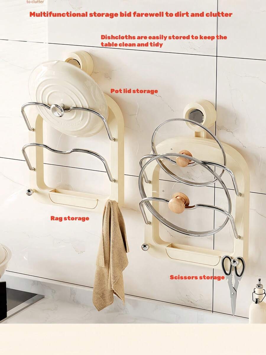 1pc Suction Wall Hanging Pot Holder, MultiPurpose Kitchen Organizer
