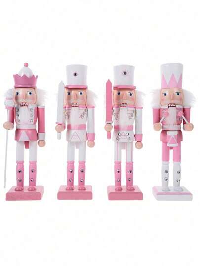 4 szt. - 13 cm/5,11 cala Różowy Dziadek do Orzechów Dekoracja Świąteczna: Drewniany Żołnierz Dziadka do Orzechów Figurki Dziadka do Orzechów Ozdoby Świąteczne na Półki i Stoły Boże Narodzenie, Miniaturowe Wiszące Drewniane Ozdoby Dziadka do Orzechów Figurki Żołnierzy Króla Bożego Narodzenia na Choinkę