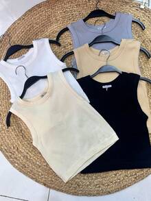 Ribbed Polyamide Tank Top F-3062 - Màu be - Xem 1