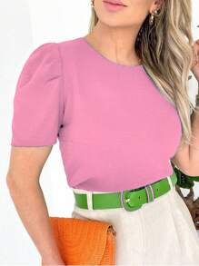 WOMEN'S BLOUSE SHORT SLEEVE PRINCESS PUFANTE DUNA - Dusty Pink - View 1