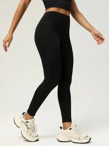 Sodalemon 女士无缝瑜伽裤，健身锻炼提臀紧身打底裤 - 黑色 - 查看 5