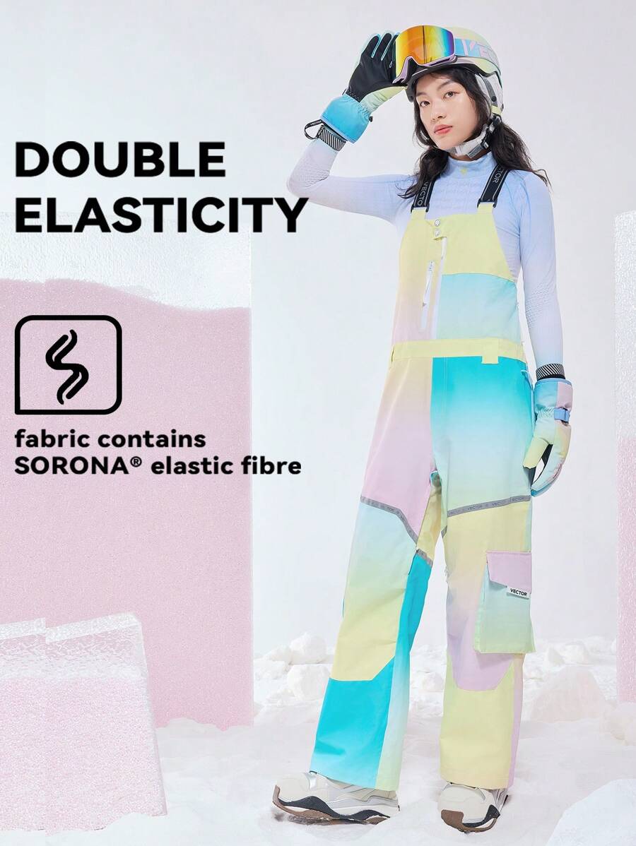 VECTOR MOTION GLOW经典直筒滑雪背带裤，男女通用，弹力面料，防水，耐磨，防风，透气，保暖，适用于单板/双板滑雪，粉色，冬季运动
