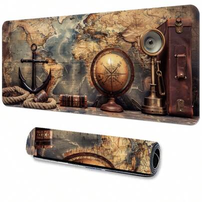 Oversized Nautical Map Gaming Mouse Pad, Office Desk Pad, E-Sports Keyboard Mat, Rubber Non-Slip Design, Extra Large & Thick, Stitched Edge, Durable & Washable Back To School Gaming Mouse Pad