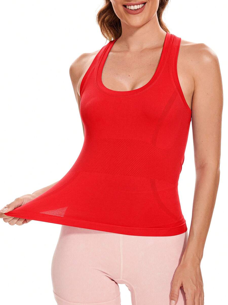 Workout Tank Tops For Women Sleeveless Gym Tops Seamless Racerback Athletic Yoga Shirts - Đỏ - Xem 1