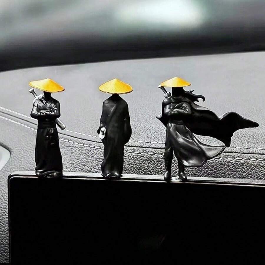 3 件复古剑客装饰，中国风武术武士装饰，适用于汽车中控台/仪表板/桌面 - 彩色 - 查看 1