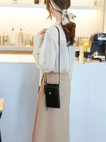 Túi đeo chéo điện thoại di động nhỏ thời trang dành cho phụ nữ, Ví đeo vai chặn RFID có dây đeo có thể điều chỉnh có khe cắm thẻ tín dụng để đựng thẻ tín dụng/thẻ căn cước/tiền/tiền mặt/điện thoại di động dùng hàng ngày, Túi đeo chéo da chất lượng cao trang trí bằng kim loại cổ điển, Ví điện thoại nắp gập nhẹ dành cho công sở dành cho phụ nữ, tân binh & nhân viên văn phòng, Dành cho công việc/đi làm/làm việc/văn phòng, Quà tặng cho cô ấy, Quà tặng sinh nhật, Kỷ niệm - màu đen - Xem 5