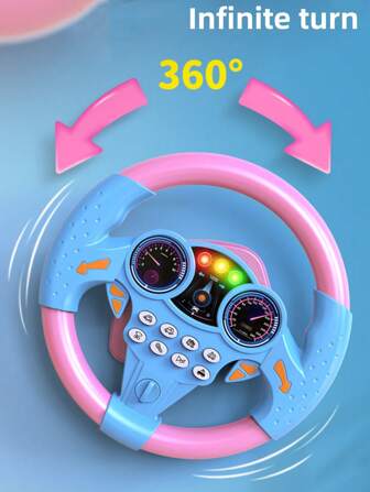 1 件儿童蓝黄后座司机模拟汽车后座音乐多功能旋转方向盘/早教启蒙电动玩具/适合亲子趣味互动室内户外缓解压力小礼物（不含电池）