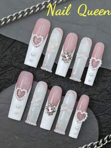 10 Bộ Móng Tay Giả Làm Thủ Công, Thiết Kế Ngách Đơn Giản, Bộ Ba Lê Siêu Dài, Hoa Lấp Lánh Ba Chiều Đính Đá Pha Lê Hồng, Nơ Siêu Lớn, Phong Cách Hot Girl Châu Âu Và Mỹ Y2K, Thiết Kế Che Phủ Toàn Diện, Có Thể Tháo Rời Và Tái Sử Dụng - Nhiều màu - Xem 4