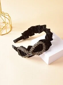 1 件装女孩天鹅绒水晶蝴蝶结发带褶皱宽发箍洗脸头带，优雅风格 - 蝴蝶結 - 查看 5