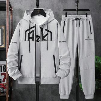 New American Style 2pcs Hooded Sports Casual Tracksuit Set For Spring Autumn