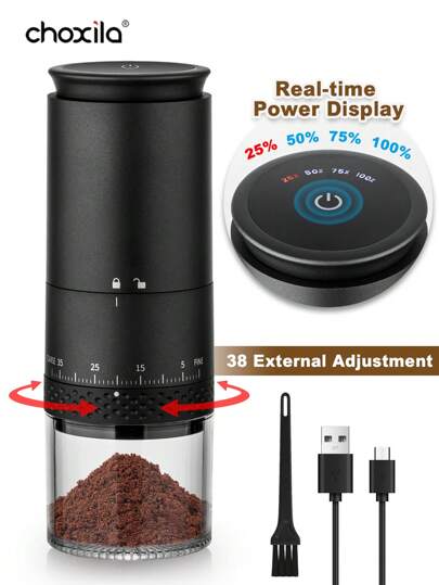 choxila 1 pièce Moulin à café électrique portable à meule, moulin à café conique automatique compact avec réglage de mouture multiple, rechargeable par USB, fonctionnement simple à bouton-poussoir avec brosse, idéal pour la rentrée scolaire