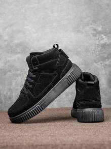 Pantofi sport unisex înalți, casual, ușoare și confortabile, cu șireturi, stil pentru cupluri - Negru - Vizualizare 5