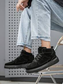 Pantofi sport unisex înalți, casual, ușoare și confortabile, cu șireturi, stil pentru cupluri - Negru - Vizualizare 8