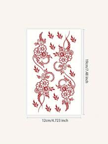 欢快的红色花卉指甲花临时纹身贴纸 - 适合派对和节日 - 矩形 - 紅色 - 查看 3