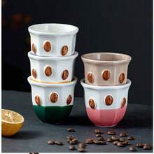 Cốc sứ Espresso 180ml có họa tiết hạt cà phê, mỗi cốc có màu sắc rực rỡ, thiết kế cầm tay để vẽ Latte Art, hoàn hảo cho quán cà phê và phòng trà - Nhiều màu - Xem 2