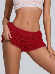 Women Y2k Ruffle Shorts With Bow Party Mini Shorts Skirt Low Rise Layered Micro Shorts Pettipants Pj Bottoms - 紅色 - 查看 7