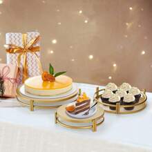 Set de 3 soportes para pastel dorados, soporte circular para postres, bandeja metálica para exhibir cupcakes y dulces, adecuado para bodas, eventos, fiestas de cumpleaños, Navidad