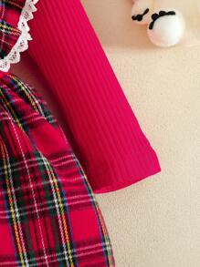 2pcs Baby Girl Fashion Ribbed Dress Set - Red - View 6