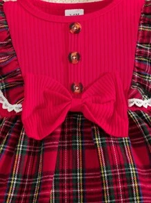 2pcs Baby Girl Fashion Ribbed Dress Set - Red - View 4