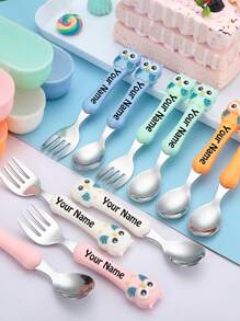 Bộ thìa nĩa bằng thép không gỉ 304 hình cú mèo hoạt hình tùy chỉnh, dụng cụ ăn uống tiện lợi cho trẻ sơ sinh - nhiều màu - Xem 6