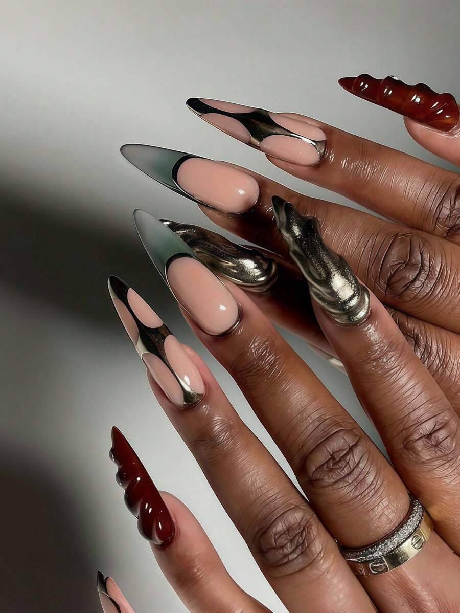 Vivi Nails / Nl Nails - Ludwigshafen Am Rhein 24 Tablets Of Long Nails, European And American Punk -Style Silver