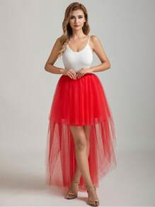 1 Pc High Low Tulle Tutu Skirt For Prom Party Christmas Evening White Black Dark Green Red - Multicolor - View 9