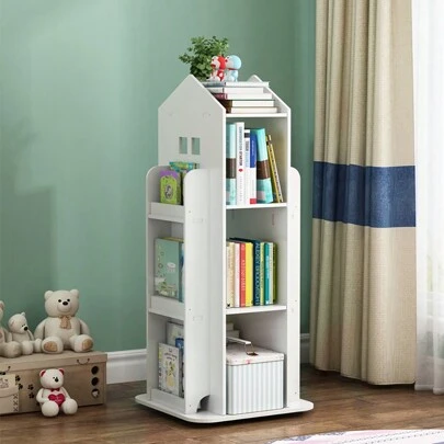 LIVINGANDHOME Living And Home 3 Colors Multi-Functional 360° Rotating Bookshelf,Creative Kids' House Frame Bookcase Bookshelf,Wooden Floor Standing Kids Bookcase Organizer,Book Display Rack Shelf,Book Storage Shelf Organizer For Home Child's Bedroom,Study Room,Playroom